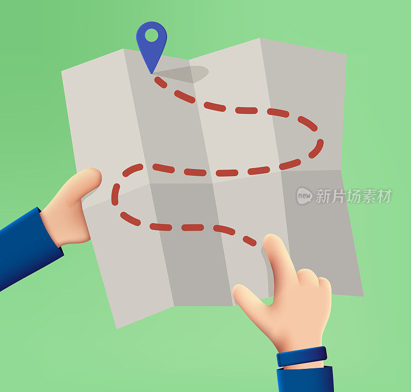 Hands with map. Navigation concept with cartoon 3D hands.